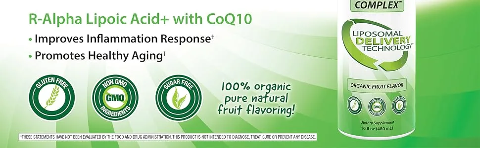 Aurora Nutrascience Mega-Liposomal R-Alpha Lipoic Acid Organic Fruit Flavor 750 mg 16 fl oz (480 ml) - Liposomal