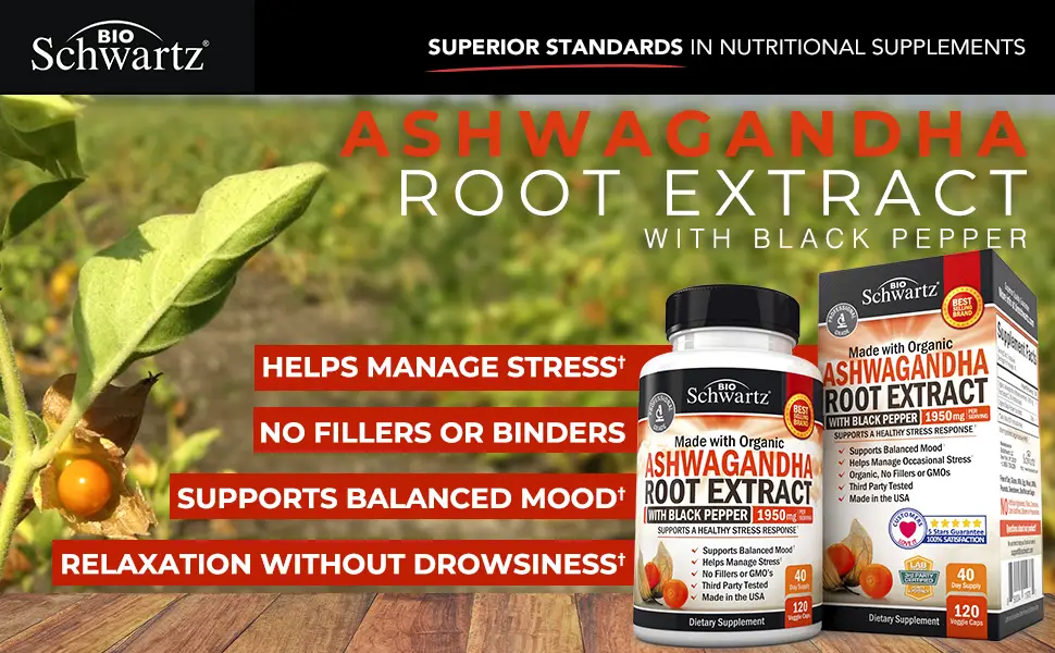 BioSchwartz Ashwagandha Root Extract 1950 mg 120 Veggie Caps - Banner