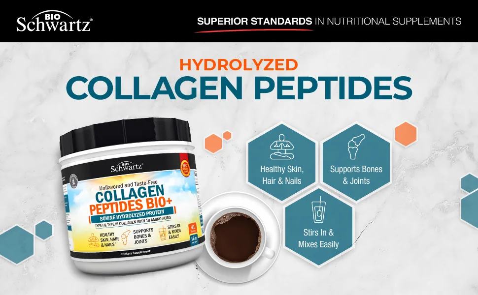 BioSchwartz Collagen Peptides Bio+ Unflavored 16 oz (454 g) - Collagen
