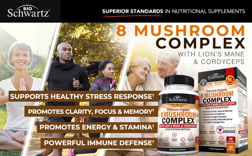 BioSchwartz Organic 8 Mushroom Complex  60 Veggie Caps - Banner Mushroom