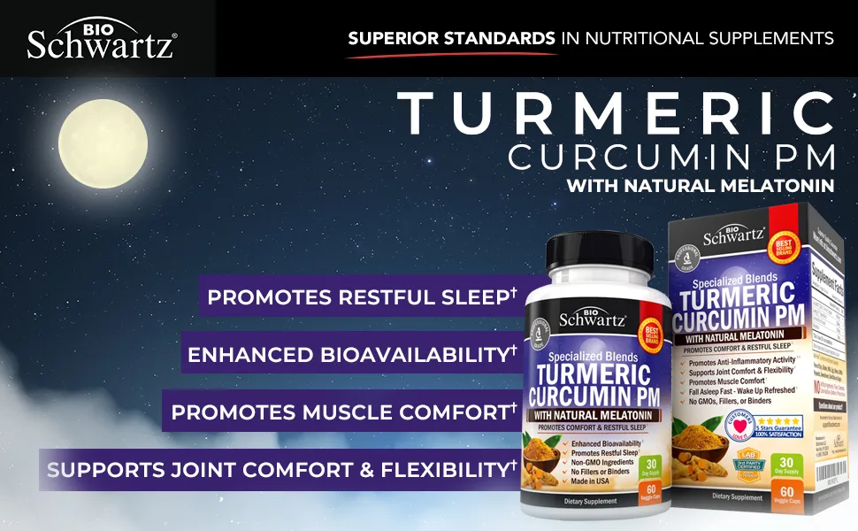 BioSchwartz Turmeric Curcumin PM with Melatonin 60 Capsules - Turmeric PM