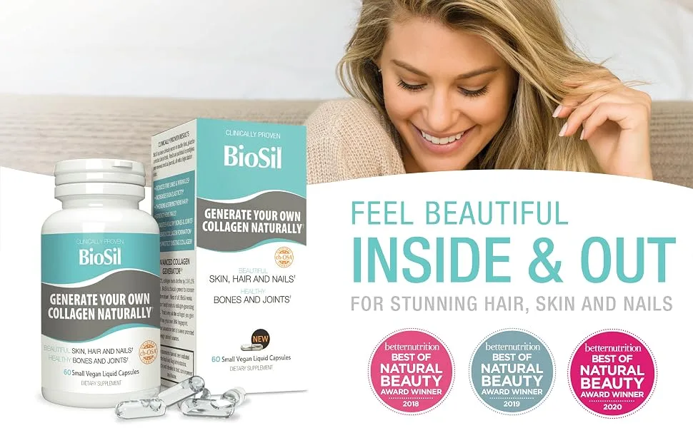 BioSil by Natural Factors Advanced Collagen Generator 60 Small Vegan Liquid Capsules - Liquid Biosil 60 capsules