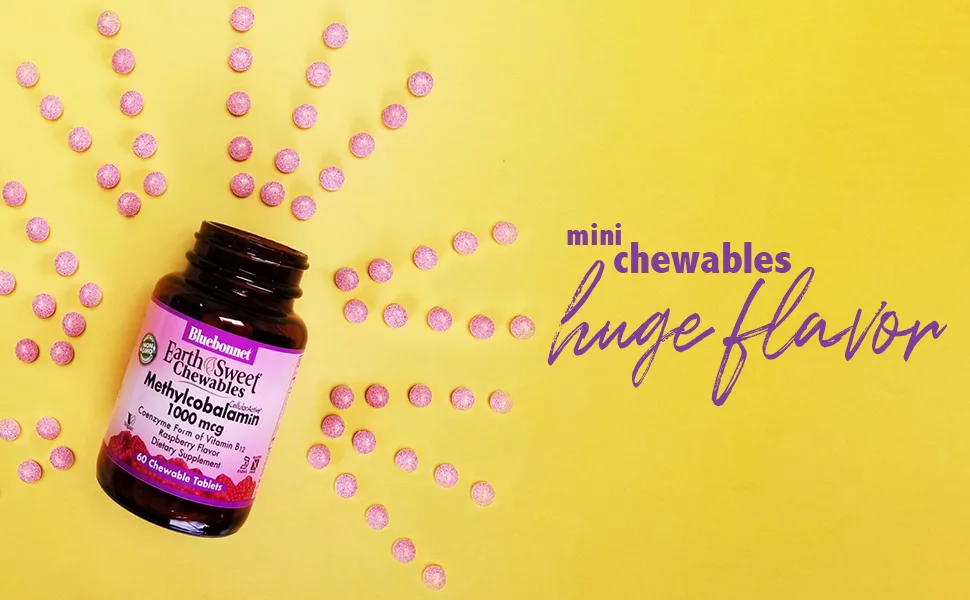 Bluebonnet Nutrition EarthSweet Chewables Methylcobalamin Natural Raspberry Flavor 1000 mcg 60 Chewable Tablets - Mini Chewables