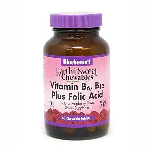 Bluebonnet Nutrition EarthSweet Chewables Methylcobalamin Natural Raspberry Flavor 1000 mcg 60 Chewable Tablets - Vitamin B plus folic acid