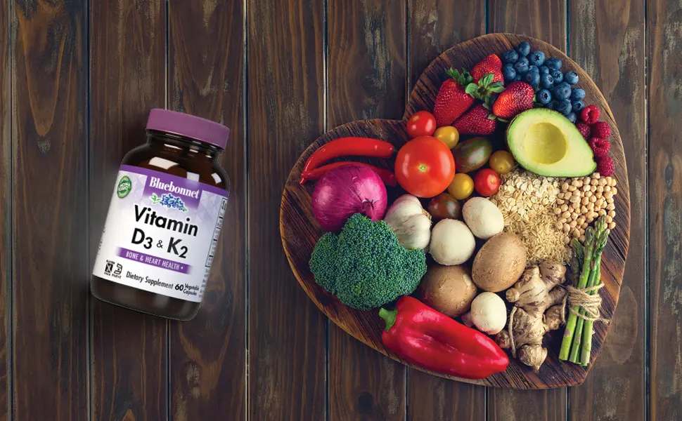 Bluebonnet Nutrition Vitamin D3 & K2 60 Vegetable Capsules - Vitamin D3 & K2