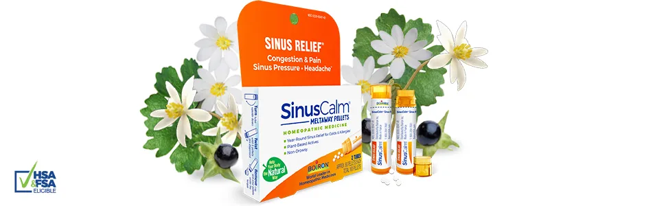 Boiron SinusCalm Sinus Relief 2 Tubes Approx. 80 Quick-Dissolving Pallets Per Tube - SinusCalm Pellets surrounded by plant-based ingredients