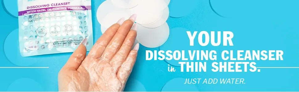 Bye Bye Blemish Dissolving Cleanser Witch Hazel Oil-Control Formula 50 Sheets 0.01 oz (0.3 g) - Bye Bye Blemish Water Activated Dissolving Cleansing Sheets