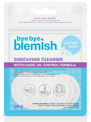 Bye Bye Blemish Dissolving Cleanser Witch Hazel Oil-Control Formula 50 Sheets 0.01 oz (0.3 g) - Bye Bye Blemish Water Activated Dissolving Cleansing Sheets