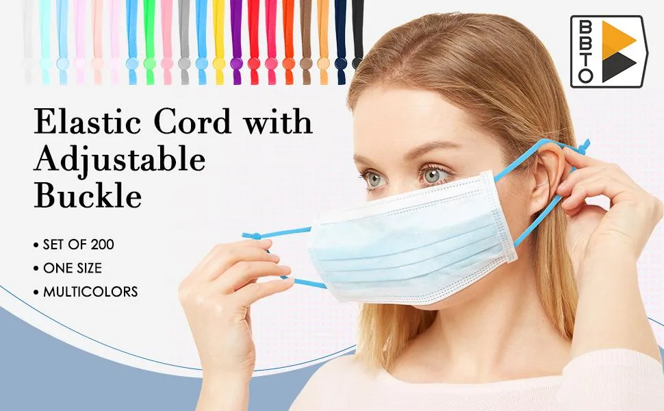 200 Pieces Elastic Cord with Adjustable Buckle Adjustable Earloop Cord Sewing Elastic Strap Elastic Band Cord with Adjustable Buckle for DIY Craft, Adults and Kids (Mixed Colors) - product information 1