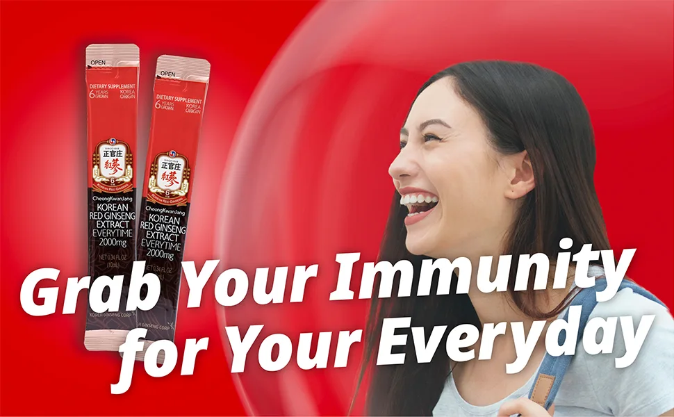 Cheong Kwan Jang Korean Red Ginseng Extract Everytime 2000 mg 10 Sticks 0.34 fl oz (10 ml) Each - Grab Your Immunity for Your Everyday