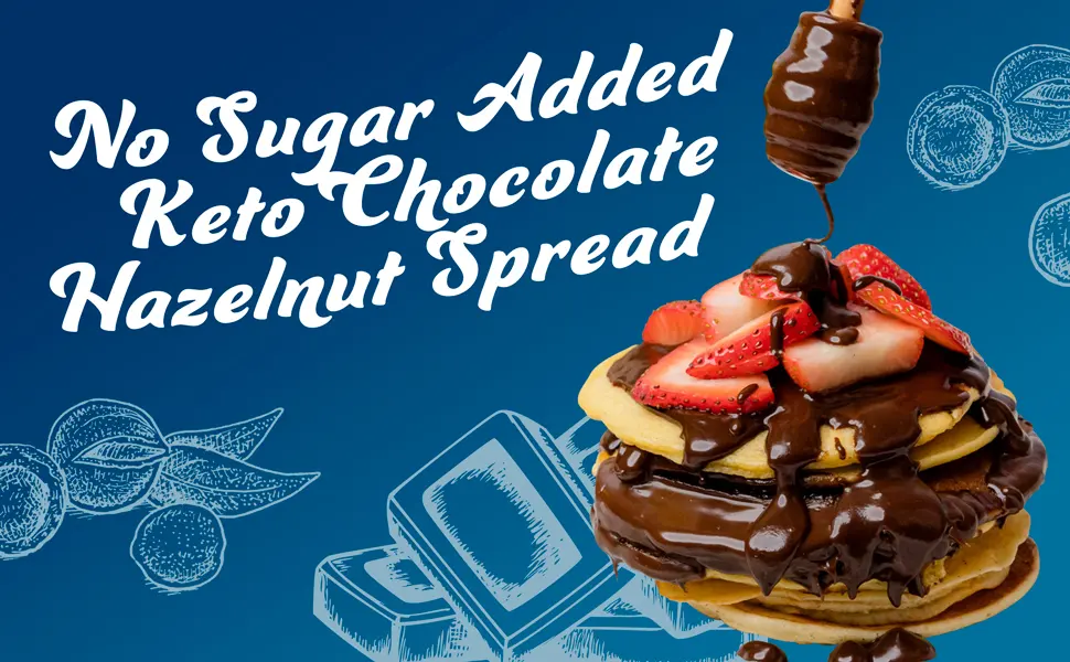ChocZero Keto Spread Chocolate Hazelnut 12 oz - ChocZero Hazelnut Spread drizzled on strawberries and pancakes