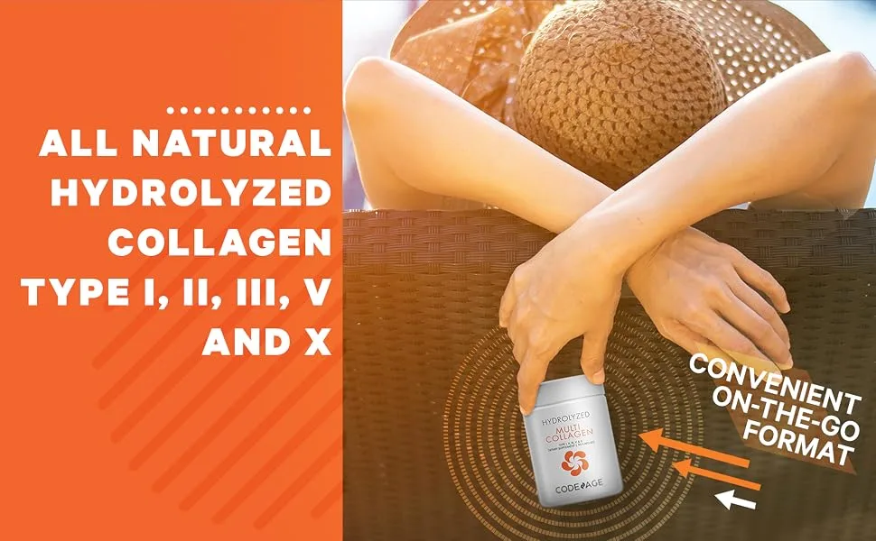 CodeAge Hydrolyzed Multi Collagen 90 Capsules - Codeage Multi Collagen Capsules - Skin Hair Nails