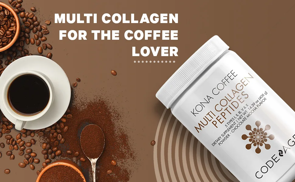CodeAge Kona Coffee Multi Collagen Peptides Chocolate Mocha 14.39 oz (408 g) - Codeage Mocha Multi Collagen Peptides
