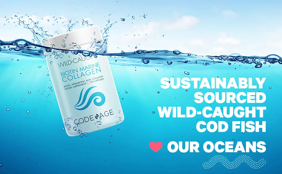 CodeAge Wild Caught Biotin Marine Collagen 120 Capsules - Codeage - Marine Collagen Capsules Biotin