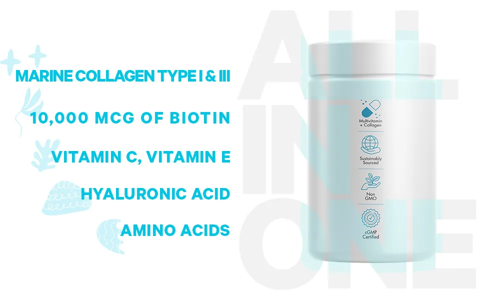 CodeAge Wild Caught Biotin Marine Collagen 120 Capsules - Codeage - Marine Collagen Capsules Type 1 and 3