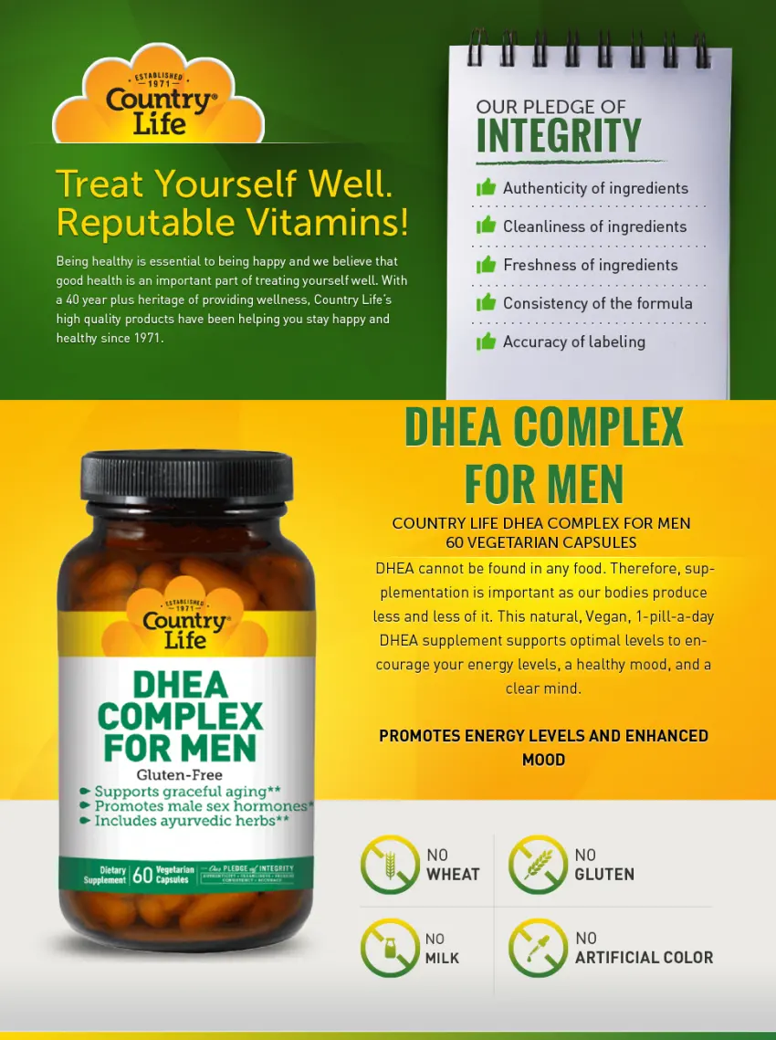 Country Life DHEA Complex for Men 60 Vegan Capsules - product information 1