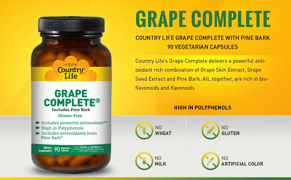 Country Life Grape Complete Includes Pine Bark 90 Vegetarian Capsules - product information 2