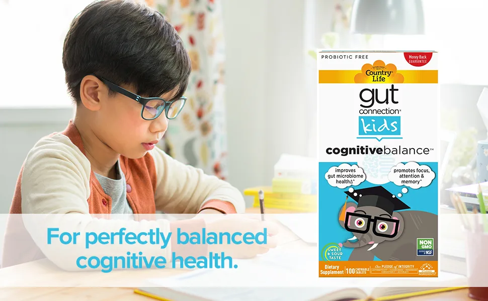 Country Life Gut Connection Kids Cognitive Balance Sweet & Sour 100 Chewable Tablets - cognitive kids
