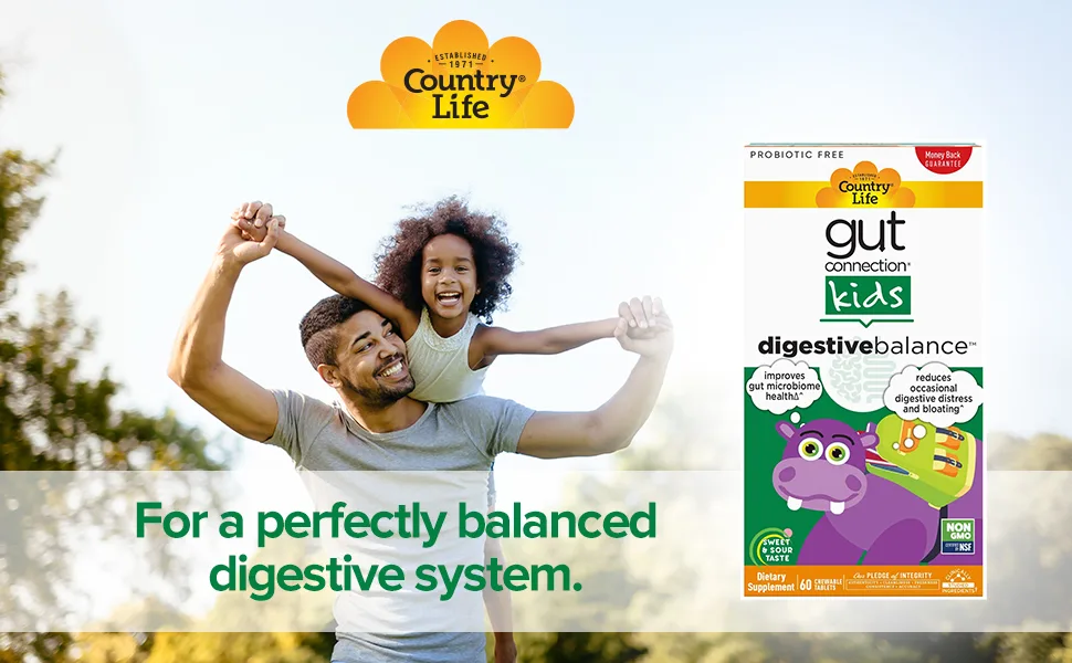 Country Life Gut Connection Kids Digestive Balance Sweet & Sour  60 Chewable Tablets - gut connection digestive