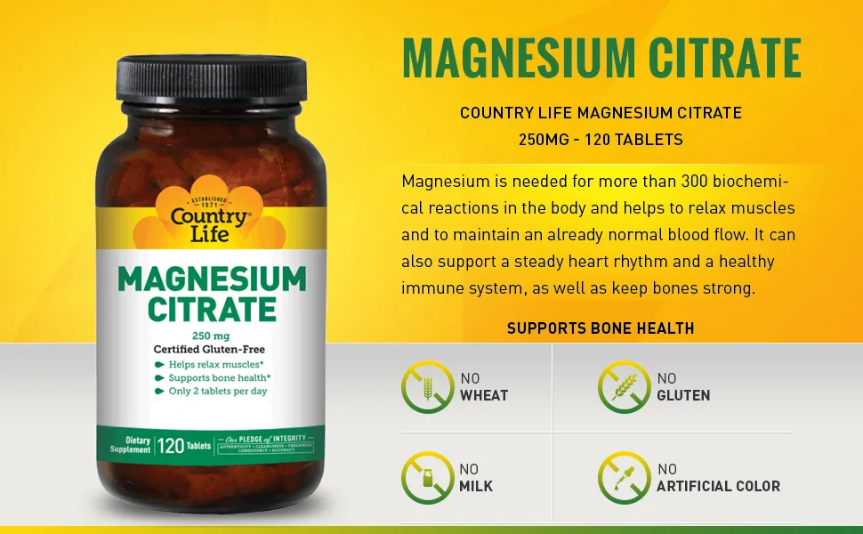Country Life Magnesium Citrate 250 mg 120 Tablets - product information 2