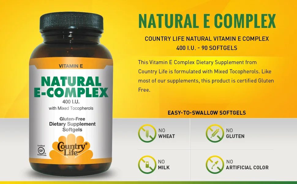 Country Life Natural Vitamin E-Complex with Mixed Tocopherols 268 mg (400 IU) 90 Softgels - product information 2
