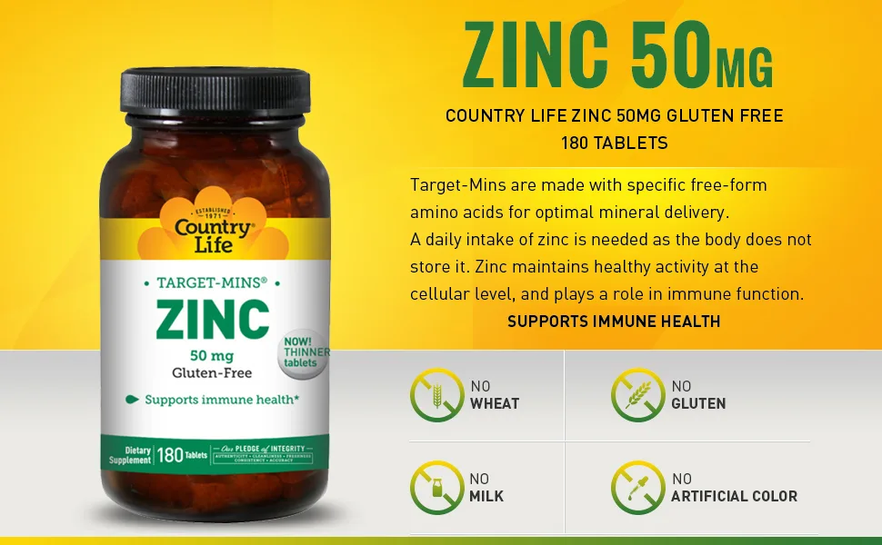 Country Life Target-Mins Zinc 50 mg 180 Tablets - product information 2