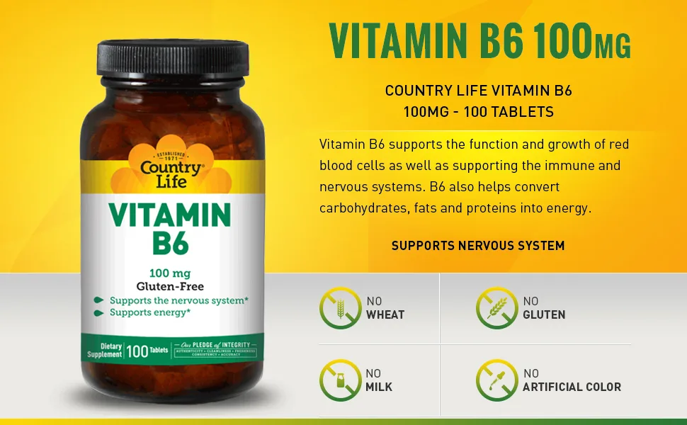 Country Life Vitamin B6 100 mg 100 Tablets - product information 2