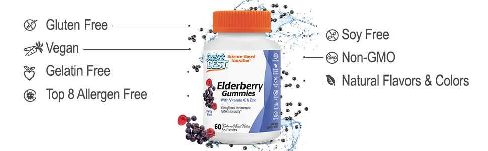 Doctor's Best Elderberry Gummies with Vitamin C & Zinc Berry Blast 60 Gummies - Elderberry Gummies Boost Immune Support