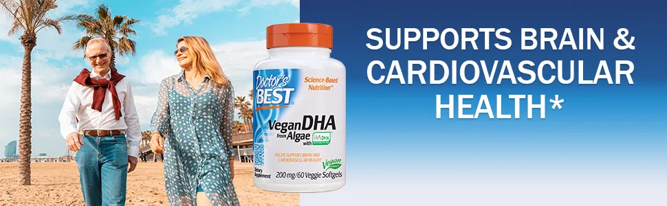 DoctorShip-s Best Vegan DHA from Algae with LifeShip-s DHA 200 mg 60 Veggie Softgels - Vegan DHA support brain heart health