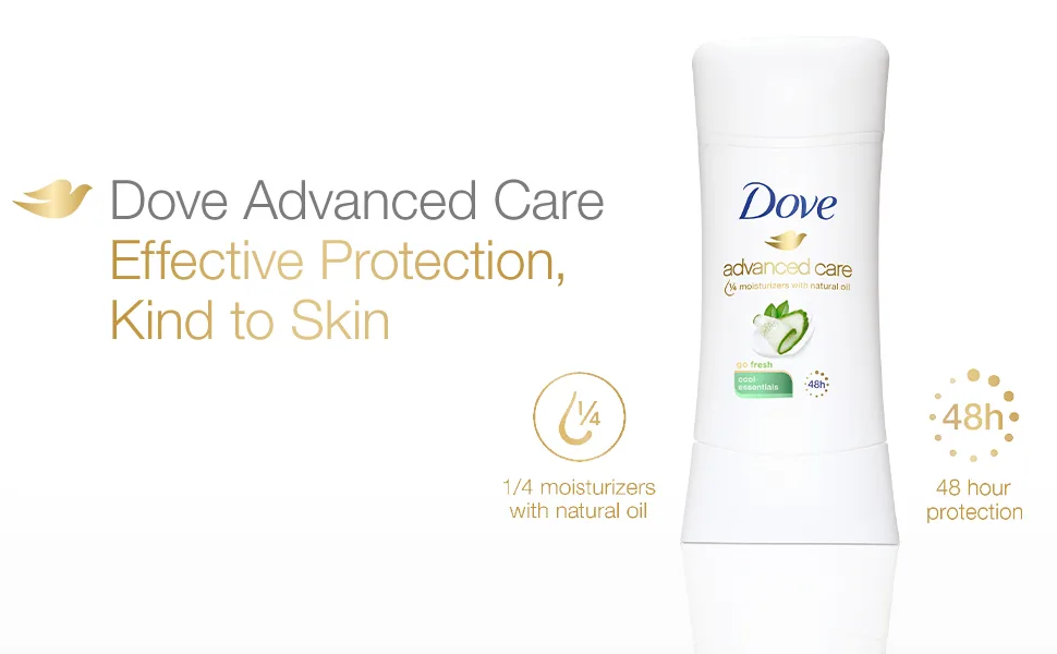 Dove Advanced Care Go Fresh Anti-Perspirant Deodorant Cool Essentials 2.6 oz (74 g) - Dove Advanced Care Cool Essentials provides effective protection and is kind to skin, 48h protection