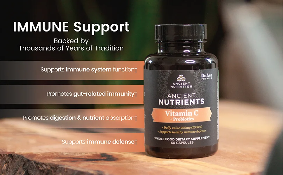 Dr. Axe / Ancient Nutrition Ancient Nutrients Vitamin C + Probiotics 60 Capsules - Vitamin C + Probiotics