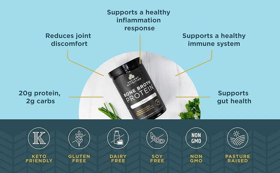Dr. Axe / Ancient Nutrition Bone Broth Protein Pure 15.7 oz. (446 g) - bbp pure 20 srv