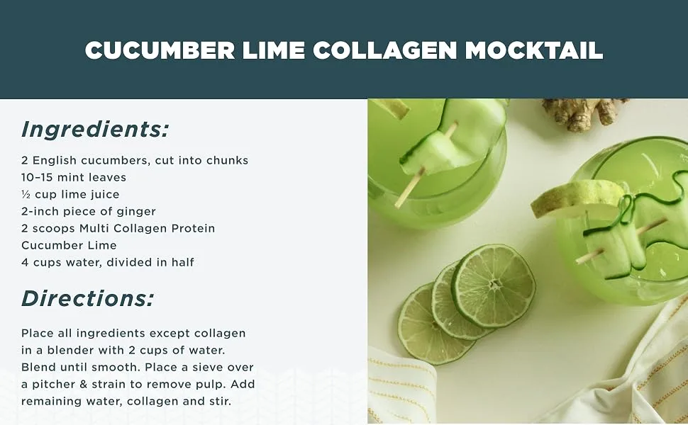 Dr. Axe / Ancient Nutrition Multi Collagen Protein Cucumber Lime 1.17 lb (531 g) - mcp cucumber lime recipe