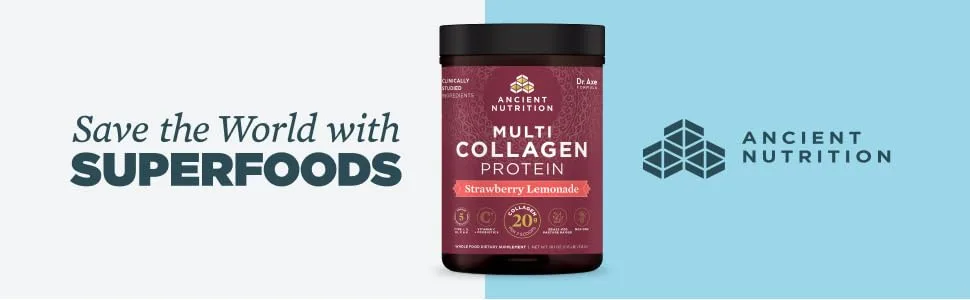 Dr. Axe / Ancient Nutrition Multi Collagen Protein Strawberry Lemonade 1.18 lbs (535.5  g) - mcp strawberry lemonade 45 srv