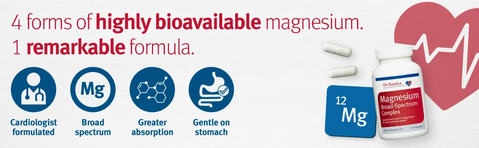 Dr. Sinatra Magnesium Broad-Spectrum Complex 120 Capsules - 4 forms of highly bioavailable magnesium. 1 remarkable formula.