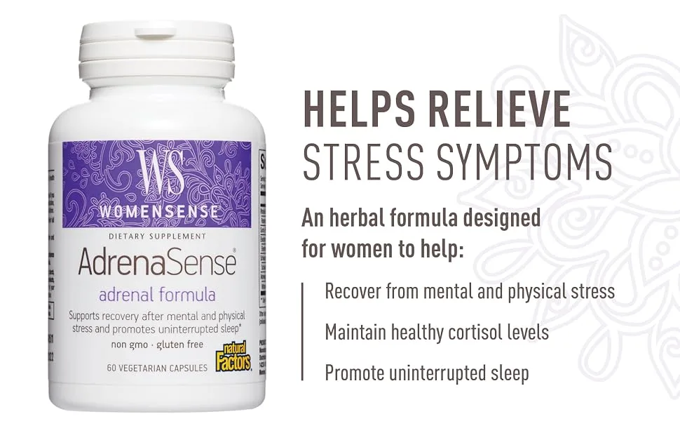 WomenSense AdrenaSense by Natural Factors, AdrenaSense, Herbal Supplement for Adrenal Support and Stress Relief, Vegan, Non-GMO, 60 Capsules - Helps relieve stress symptoms