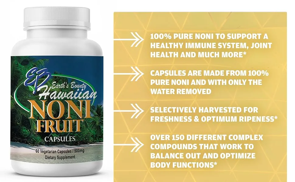 Earth's Bounty Noni Fruit Hawaiian 500 mg 60 Vegetarian Capsules - product information 4