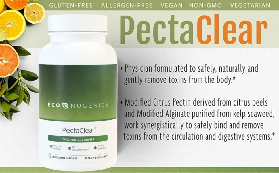 Econugenics PectaClear Environmental Toxin Cleanse 180 Vegetable Capsules - Econugenics PectaClear Detox Formula Supplement Modified Citrus Pectin and Alginate