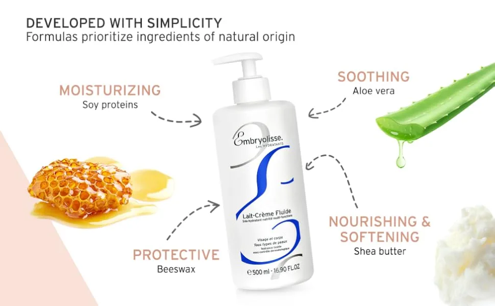Embryolisse Lait-Creme Fluide Multi-Function Nourishing Moisturizer 16.90 fl oz (500 ml) - Developed with Simplicity