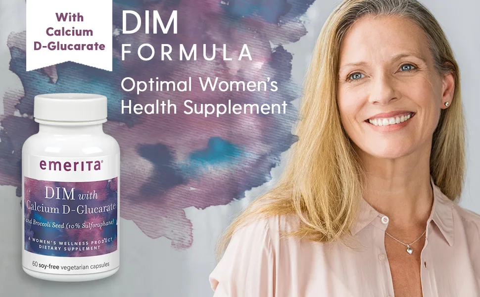 Emerita DIM With Calcium D-Glucarate and Broccoli Seed 60 Soy-Free Vegetarian Capsules - Emerita DIM Formula with Calcium D-Glucarate Women Balance Nutritive Support 60 Soy-Free VCaps
