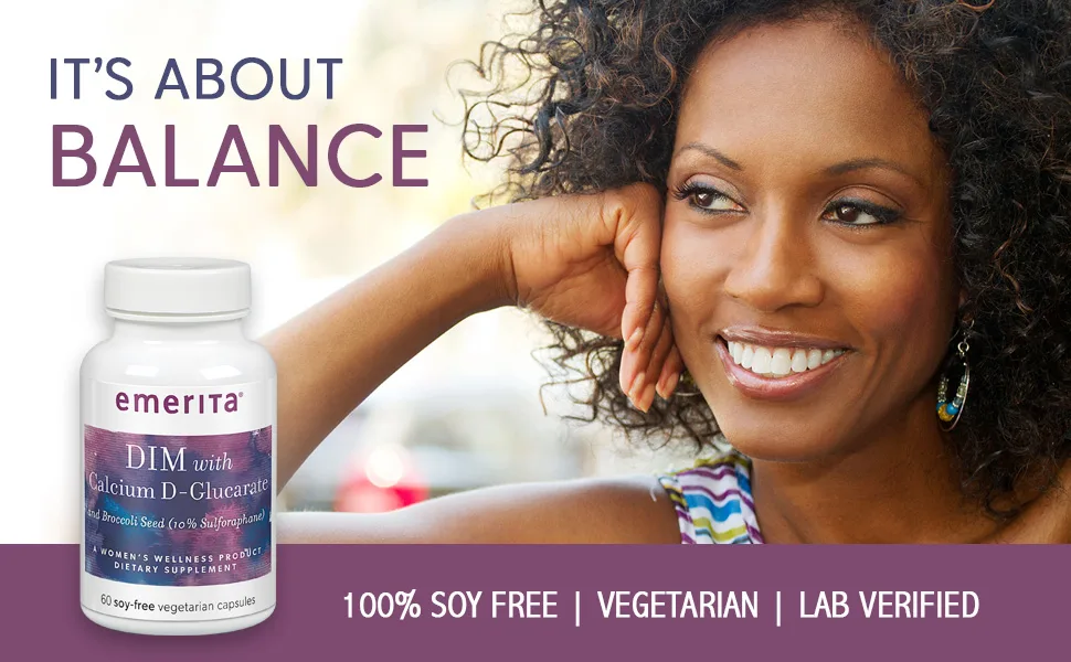 Emerita DIM With Calcium D-Glucarate and Broccoli Seed 60 Soy-Free Vegetarian Capsules - Emerita DIM Formula with Calcium D-Glucarate Women Balance Nutritive Support 60 Soy-Free VCaps