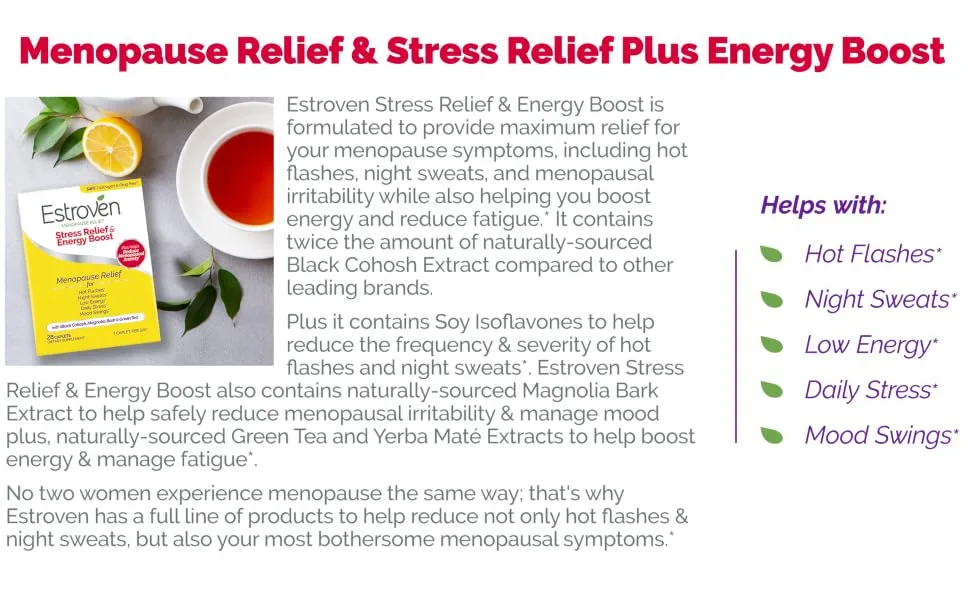 Estroven Menopause Relief Maximum Strength + Energy 28 Once Daily Caplets - Estroven Stress