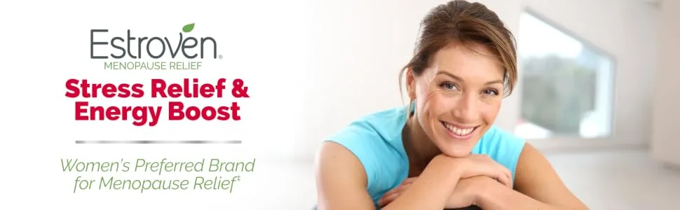 Estroven Menopause Relief Maximum Strength + Energy 28 Once Daily Caplets - stress header