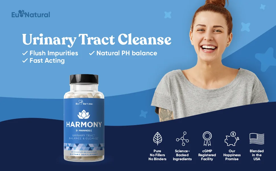 Eu Natural Harmony D-Mannose Urinary Tract UT Cleanse & Bladder Health - 60 Capsules - HARMONY UTI Urinary Tract Relief