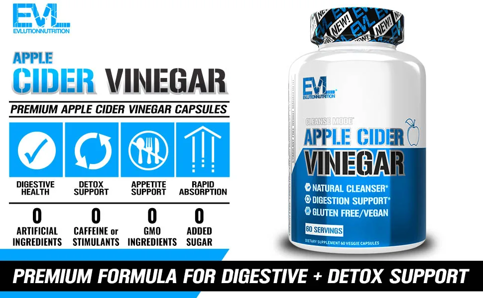 EVLution Nutrition Apple Cider Vinegar 60 Veggie Capsules - apple cider