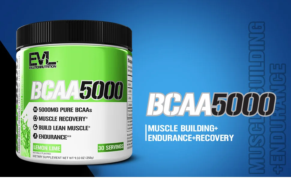 EVLution Nutrition BCAA5000 Lemon Lime 9.10 oz (258 g) - vitamin c vitamin b12 vitamin b vitamin b6 pre workout energy drink amino energy hydration packets