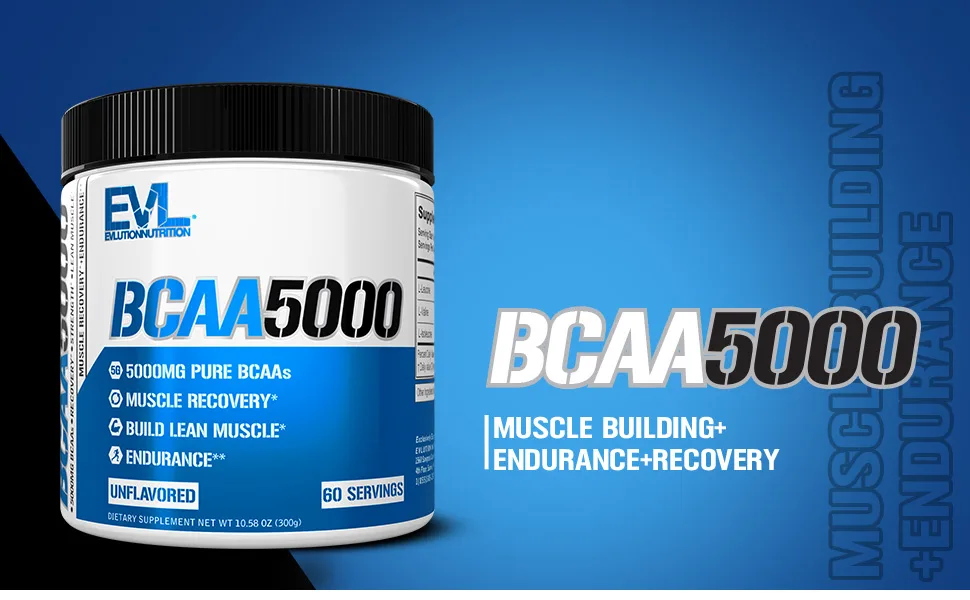 EVLution Nutrition BCAA5000 Unflavored 10.58 oz (300 g) - vitamin c vitamin b12 vitamin b vitamin b6 pre workout energy drink amino energy hydration packets