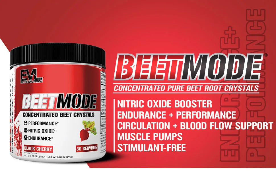 EVLution Nutrition BeetMode Concentrated Beet Crystals Black Cherry 6.88 oz (195 g) - beet mode nitric oxide booster endurance performance circulation blood flow muscle pumps