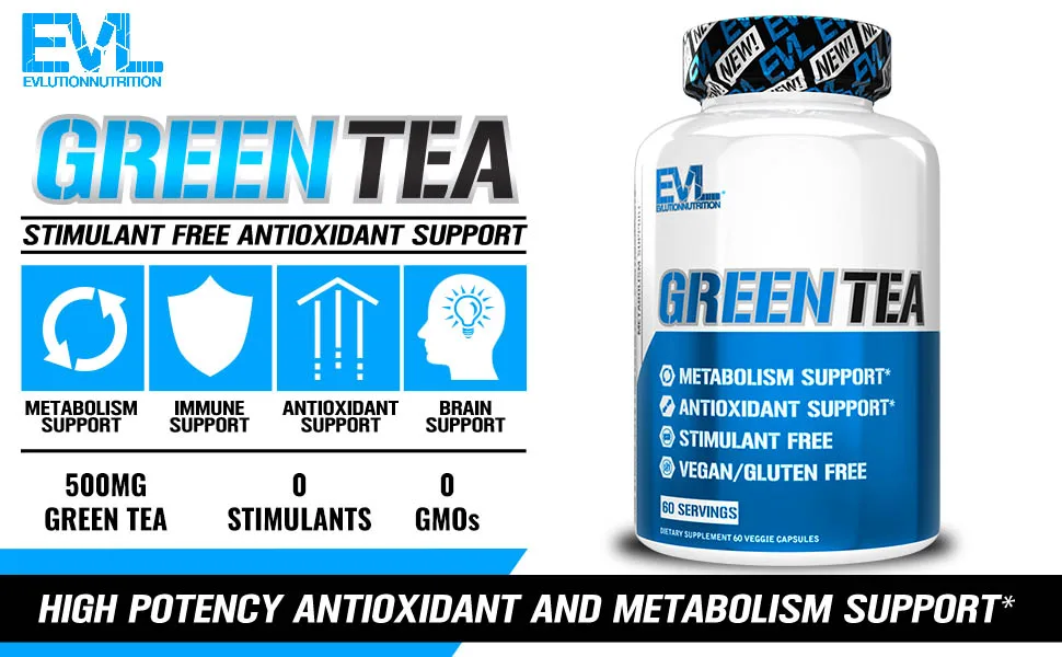 EVLution Nutrition Green Tea 60 Veggie Capsules - green tea