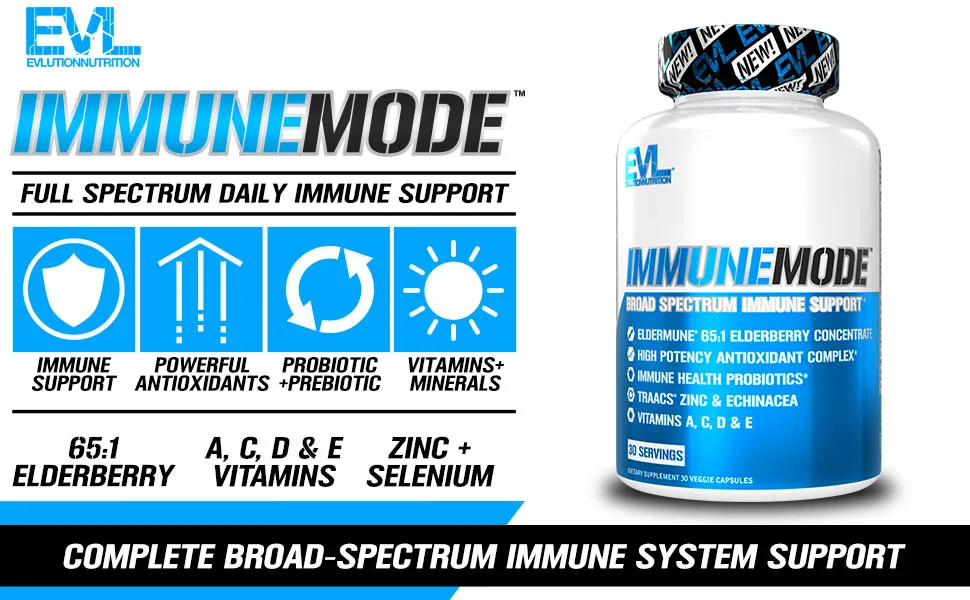 EVLution Nutrition ImmuneMode Broad Spectrum Immune Support 30 Veggie Capsules - immune